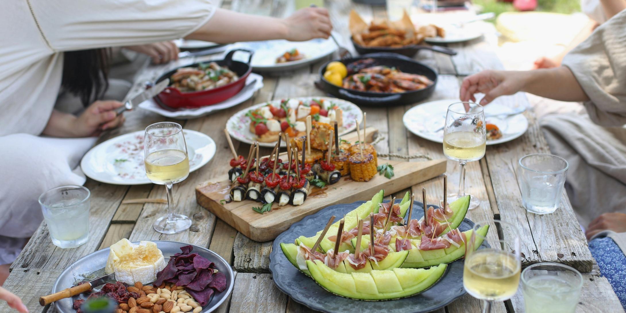 food and wine on table